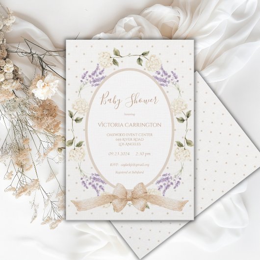 Invitation Vintage Neutral Floral Frame Baby