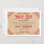 Invitation Vintage Nice Certificat Père Noël Magique (Devant)