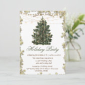 Invitation Vintage Noël Arbre d'or Étoiles Vacances (Debout devant)