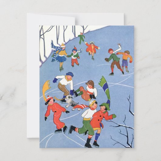 Invitation Vintage Noël, Enfants Patinage sur glace Invitatio (Devant)