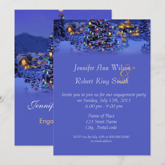 Invitation Vintage Noël, fête de fiançailles (Devant / Derrière)