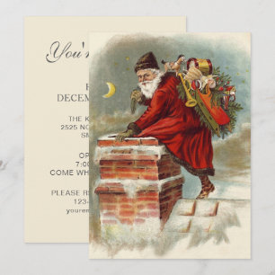 Invitation Vintage Noël Open House Party Santa Claus