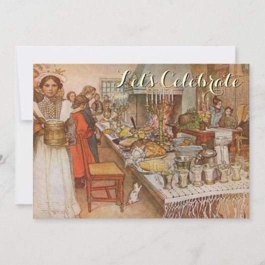 Invitation Vintage Noël Party Carl Larsson (Devant)
