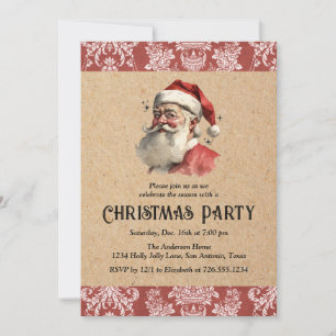 Invitation Vintage Noël Père Noël Fête