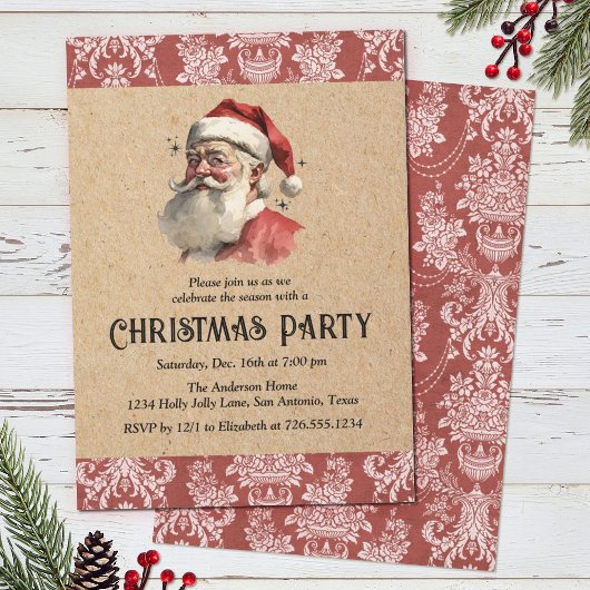 Invitation Vintage Noël Père Noël Fête