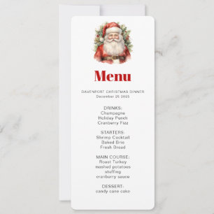 Invitation Vintage Noël Père Noël Menu souriant