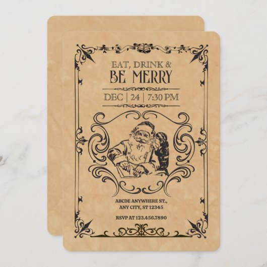 Invitation Vintage noël santa claus (Devant / Derrière)