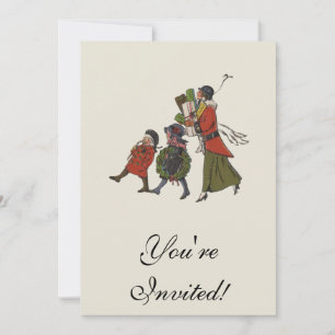 Invitation Vintage Noël Shopping Famille Amusants