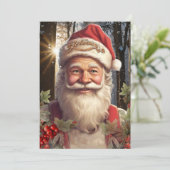 Invitation Vintage Noël vacances Santa Claus bois (Debout devant)