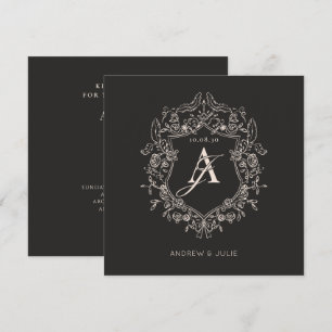 Invitation Vintage noir élégant cadre de crête florale mariag