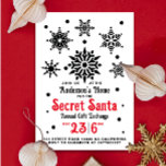 Invitation Vintage Noir Et Blanc Noël Père Noël Flocon De Nei<br><div class="desc">Cette invitation de Noël vintage pour une fête de Père Noël Secret présente un design élégant et géométrique noir et blanc avec des flocons de neige géométriques, créant un look de vacances sophistiqué et moderne. La typographie audacieuse personnalisable en noir et rouge se démarque par rapport à un arrière -...</div>