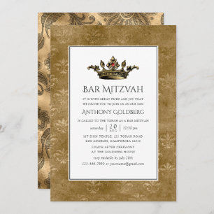 Invitation Vintage noir et or Heraldique Bar Mitzvah