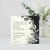 Invitation Vintage noir fleurs blanches ivoire fleurie mariag (Debout devant)