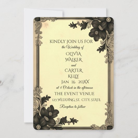 Invitation Vintage Noir Floral Scroll (Devant)
