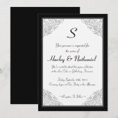Invitation Vintage noir monogramme encadré (Devant / Derrière)