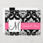 Invitation Vintage noir rose Damas Mariage initial (Devant / Derrière)