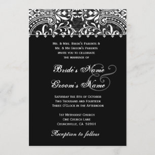 Invitation vintage noire et blanche de mariage