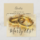 Invitation Vintage Notre Officiant | Anneaux de Mariage Nous  (Devant / Derrière)