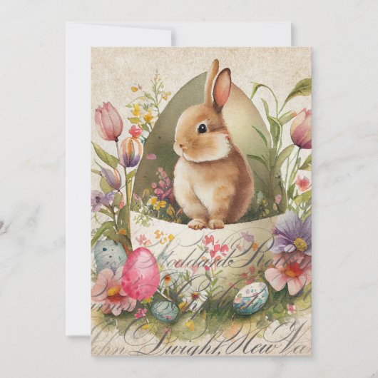 Invitation Vintage Oeuf lapin de Pâques Floral (Devant)