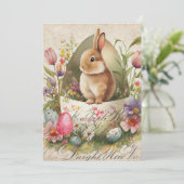 Invitation Vintage Oeuf lapin de Pâques Floral (Debout devant)