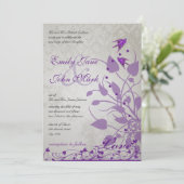 Invitation Vintage Oiseaux pourpres Coeurs Mariage invite (Debout devant)