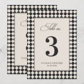 Invitation Vintage Old Money Checkered Wedding Table Number (Devant / Derrière)
