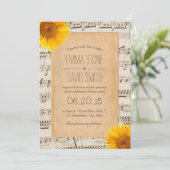Invitation Vintage Old Music Sheet & Sunflower Mariage (Debout devant)