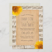 Invitation Vintage Old Music Sheet & Sunflower Mariage (Devant / Derrière)