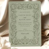 Invitation Vintage Olive Green Ornat Mariage défilement