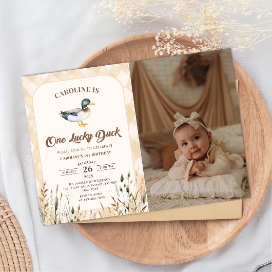 Invitation Vintage One Lucky Duck 1er anniversaire