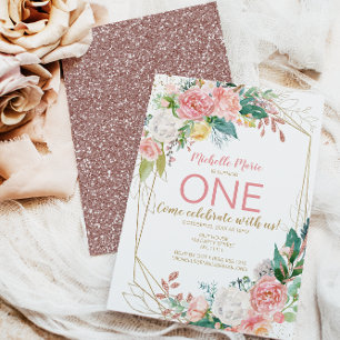 Invitation Vintage or rose Floral Rose premier anniversaire