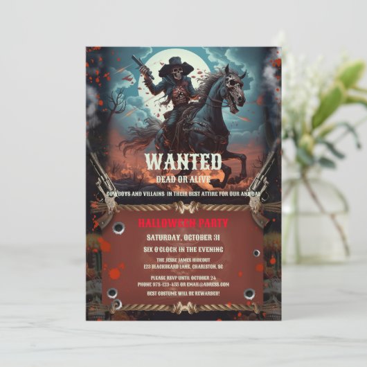 Invitation Vintage Outlaw Sket os Halloween Party Invit (Debout devant)