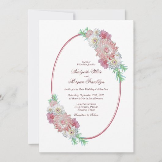 Invitation Vintage Ovale Frame rose Floral Mariage (Devant)