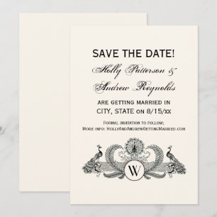 Invitation Vintage Paons Monogramme Ivoire BG