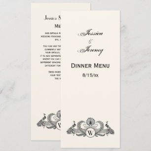 Invitation Vintage Paons Monogramme Ivoire BG