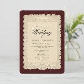 Invitation Vintage Paper Lace Burgundy Wedding (Debout devant)
