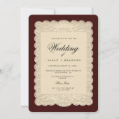 Invitation Vintage Paper Lace Burgundy Wedding (Devant)