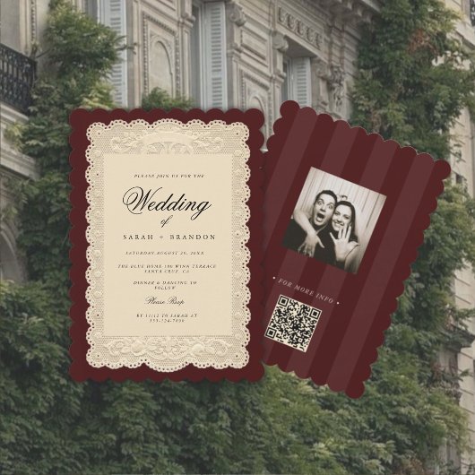 Invitation Vintage Paper Lace Burgundy Wedding