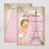 Invitation Vintage Paris Baby Girl Douche (Devant / Derrière)