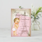 Invitation Vintage Paris Baby Girl Douche (Debout devant)