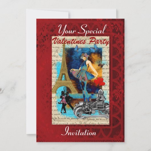 Invitation Vintage Paris collage Valentines (Devant)