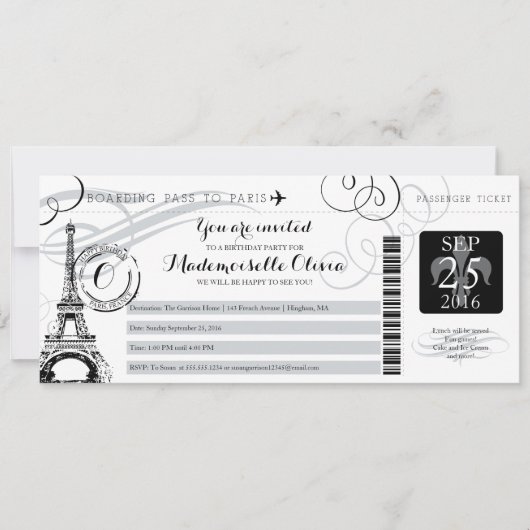 Invitation Vintage Paris France Anniversaire Pass d'embarquem (Devant)