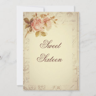 Invitation Vintage Paris Postmarks Chic Roses Sweet 16