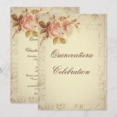 Invitation Vintage Paris Postmarks Roses chics Quinceañera (Devant / Derrière)