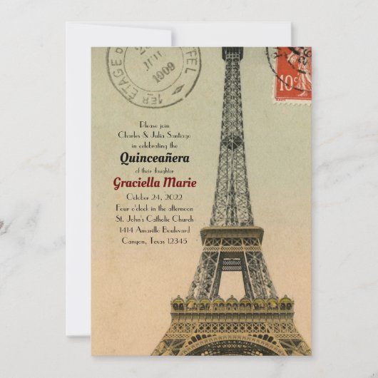 Invitation Vintage Paris Quinceanera 15 Anniversaire Invitati (Devant)