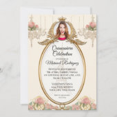 Invitation Vintage Paris Quinceañera Blush Gold avec chandeli (Devant)