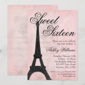 Invitation Vintage Paris Rose Black Sweet 16 Anniversaire (Devant / Derrière)