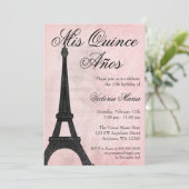 Invitation Vintage Paris Rose Noir Sweet 15 Quinceanera (Debout devant)