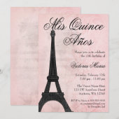 Invitation Vintage Paris Rose Noir Sweet 15 Quinceanera (Devant / Derrière)
