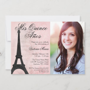 Invitation Vintage Paris Rose Noir Sweet 15 Quinceanera